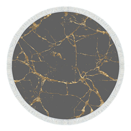 Alanur Trend Keçe Tabanlı Saçaklı Dijital Halı Yuvarlak