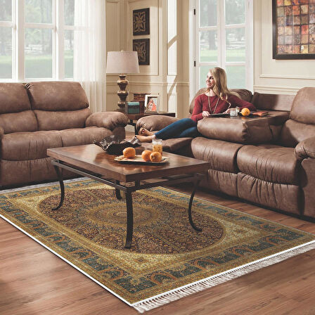 Alanur Star Kaymaz Pamuk Tabanlı Saçaklı Dijital Halı