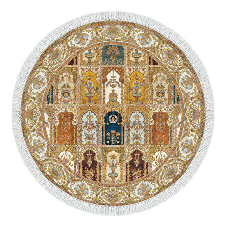 Alanur Star Kaymaz Pamuk Tabanlı Saçaklı Dijital Halı Yuvarlak Multi