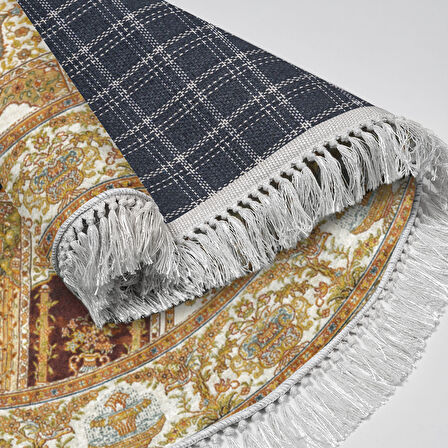 Alanur Star Kaymaz Pamuk Tabanlı Saçaklı Dijital Halı Yuvarlak Multi