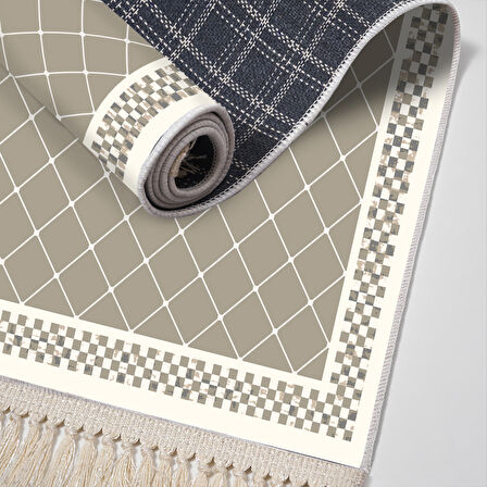 Alanur Star Kaymaz Pamuk Tabanlı Saçaklı Dijital Halı