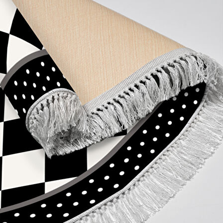 Alanur Yıldız Kaymaz Deri Tabanlı Saçaklı Dijital Halı Oval