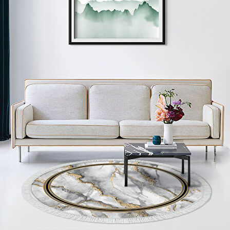 Alanur Star Pamuk Tabanlı Saçaklı Dijital Halı Oval