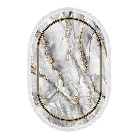 Alanur Star Pamuk Tabanlı Saçaklı Dijital Halı Oval