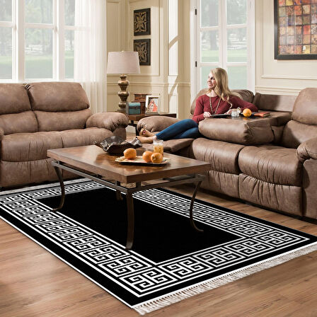 Alanur Yıldız Kaymaz Deri Tabanlı Saçaklı Dijital Halı