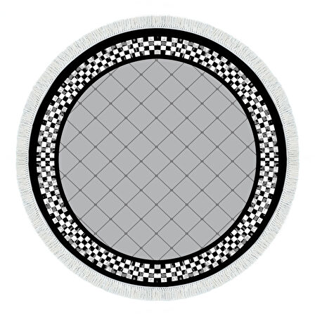 Alanur Yıldız Kaymaz Deri Tabanlı Saçaklı Dijital Halı Yuvarlak