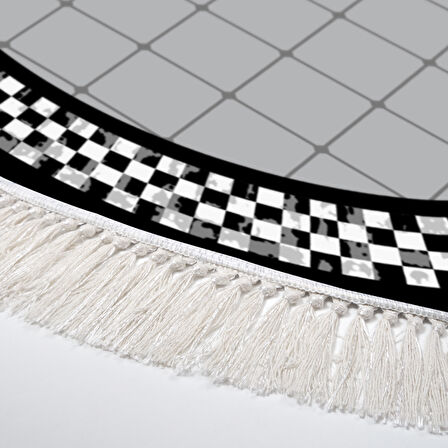 Alanur Yıldız Kaymaz Deri Tabanlı Saçaklı Dijital Halı Yuvarlak