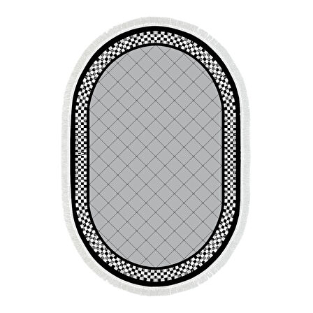 Alanur Trend Kaymaz Dod Tabanlı Saçaklı Dijital Halı Oval