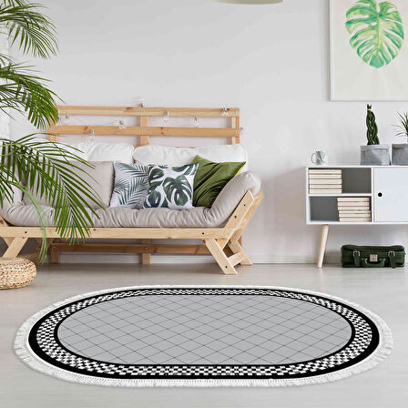 Alanur Yıldız Kaymaz Deri Tabanlı Saçaklı Dijital Halı Oval