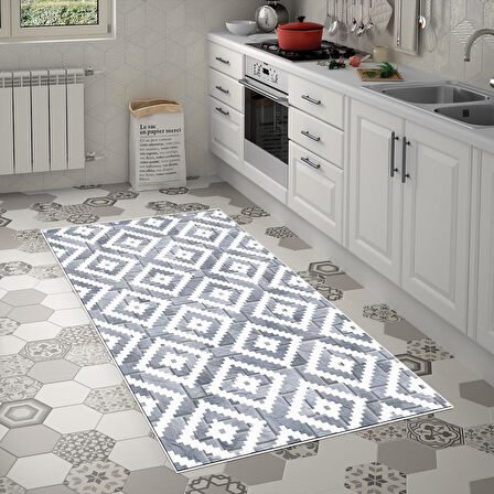 Alanur Trend Keçe Tabanlı Saçaklı Oval Mutfak Halı Mu182