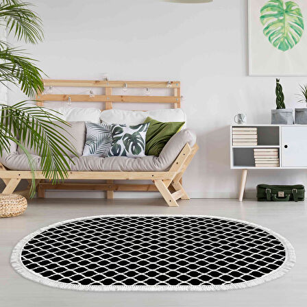 Alanur Star Pamuk Tabanlı Saçaklı Dijital Halı Yuvarlak