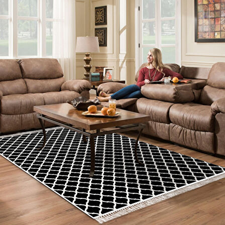 Alanur Star Pamuk Tabanlı Saçaklı Dijital Halı Yuvarlak