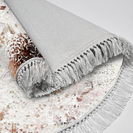 Alanur Trend Kaymaz Dod Tabanlı Saçaklı Dijital Halı Yuvarlak