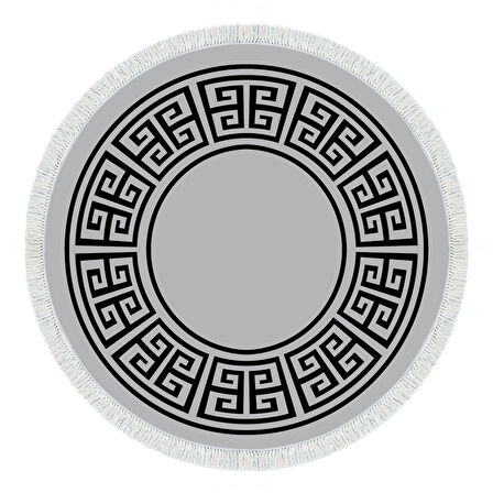 Alanur Star Kaymaz Pamuk Tabanlı Saçaklı Dijital Halı Yuvarlak