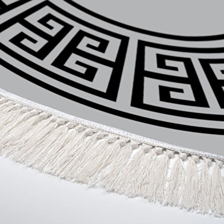 Alanur Star Kaymaz Pamuk Tabanlı Saçaklı Dijital Halı Yuvarlak