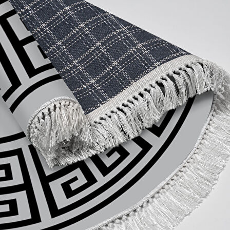 Alanur Star Kaymaz Pamuk Tabanlı Saçaklı Dijital Halı Yuvarlak