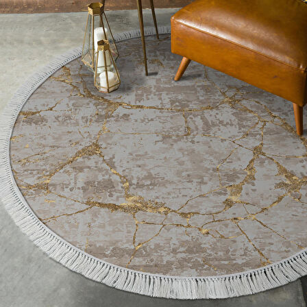 Alanur Star Pamuk Tabanlı Saçaklı Dijital Halı Yuvarlak