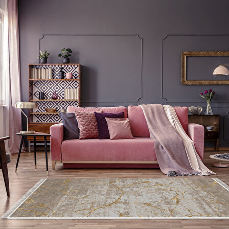 Alanur Star Pamuk Tabanlı Saçaklı Dijital Halı Yuvarlak