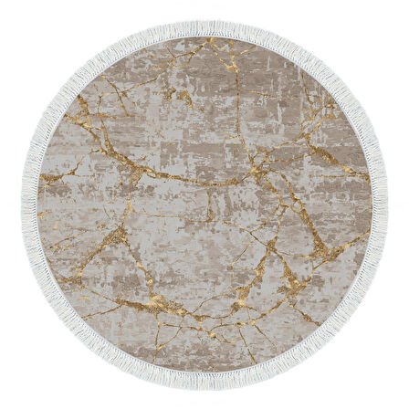 Alanur Star Pamuk Tabanlı Saçaklı Dijital Halı Yuvarlak