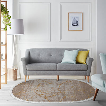 Alanur Star Pamuk Tabanlı Saçaklı Dijital Halı Yuvarlak