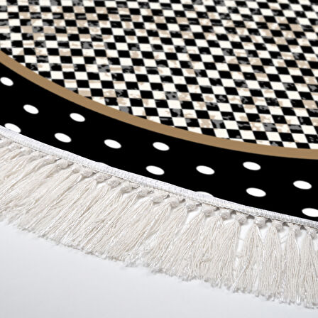 Alanur Trend Kaymaz Dod Tabanlı Saçaklı Dijital Halı Yuvarlak