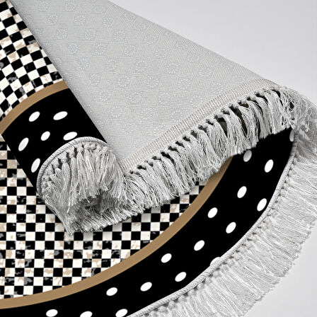 Alanur Trend Kaymaz Dod Tabanlı Saçaklı Dijital Halı Yuvarlak