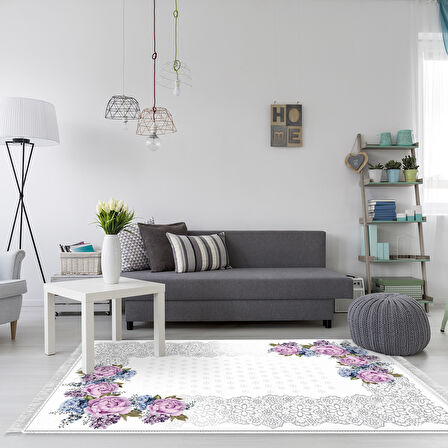 Alanur Star Pamuk Tabanlı Saçaklı Dijital Halı Yuvarlak