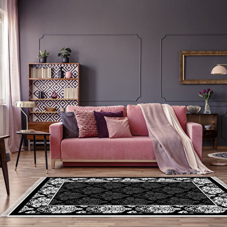 Alanur Trend Keçe Tabanlı Saçaklı Dijital Halı Oval