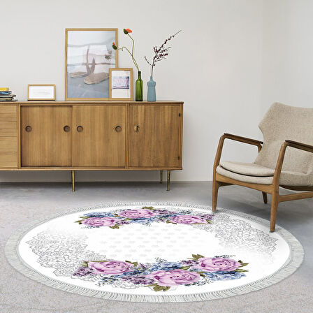 Alanur Trend Keçe Tabanlı Saçaklı Dijital Halı Oval