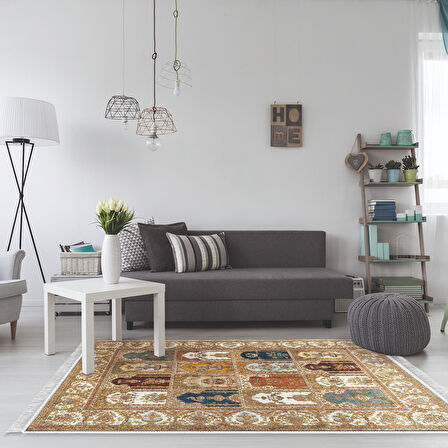 Alanur Trend Kaymaz Dod Tabanlı Saçaklı Dijital Halı Multi