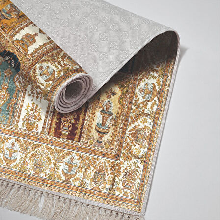 Alanur Trend Kaymaz Dod Tabanlı Saçaklı Dijital Halı Multi