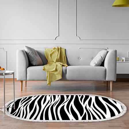 Alanur Yıldız Kaymaz Deri Tabanlı Saçaklı Dijital Halı Oval