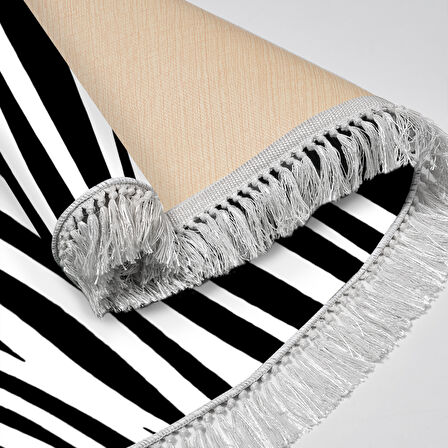 Alanur Yıldız Kaymaz Deri Tabanlı Saçaklı Dijital Halı Oval