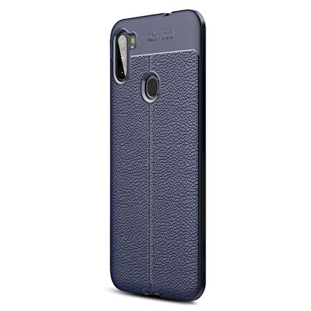 Microsonic Samsung Galaxy A11 Kılıf Deri Dokulu Silikon Lacivert