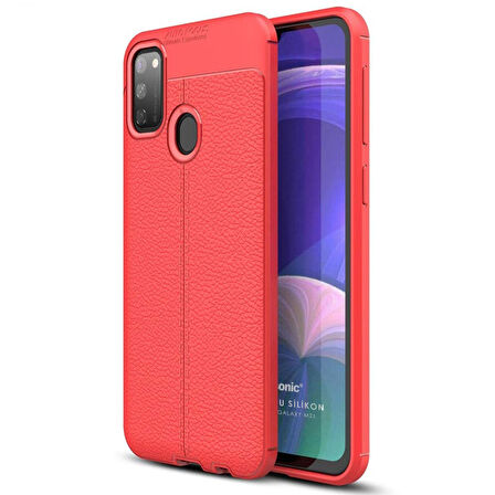 Microsonic Samsung Galaxy M21 Kılıf Deri Dokulu Silikon Kırmızı