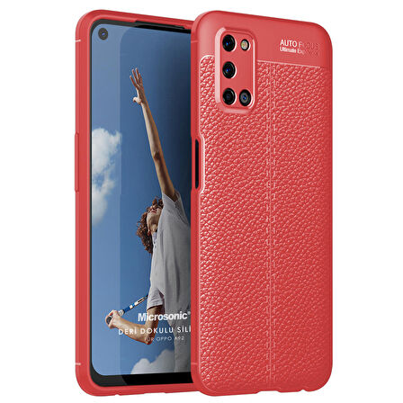 Microsonic Oppo A92 Kılıf Deri Dokulu Silikon Kırmızı