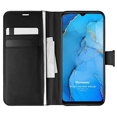 Microsonic Oppo A91 Kılıf Delux Leather Wallet Siyah