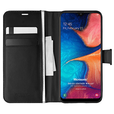 Microsonic Samsung Galaxy A20 Kılıf Delux Leather Wallet Siyah