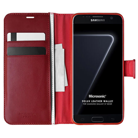 Microsonic Samsung Galaxy S7 Edge Kılıf Delux Leather Wallet Kırmızı