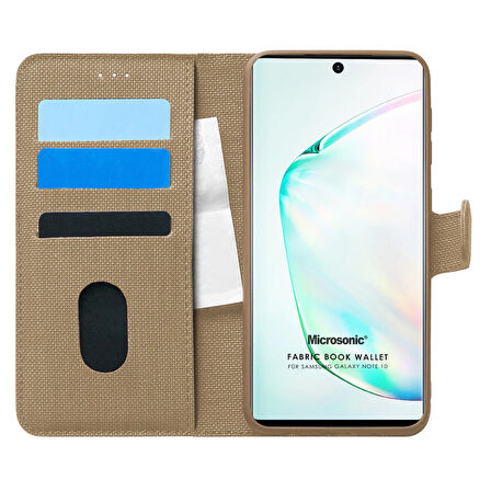 Microsonic Samsung Galaxy Note 10 Kılıf Fabric Book Wallet Gold