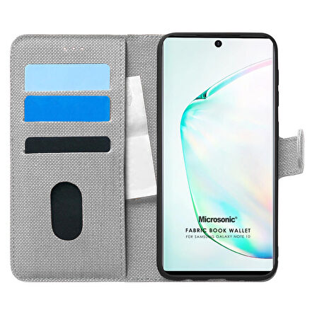 Microsonic Samsung Galaxy Note 10 Kılıf Fabric Book Wallet Gri