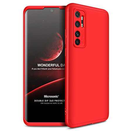 Microsonic Xiaomi Mi Note 10 Lite Kılıf Double Dip 360 Protective Kırmızı