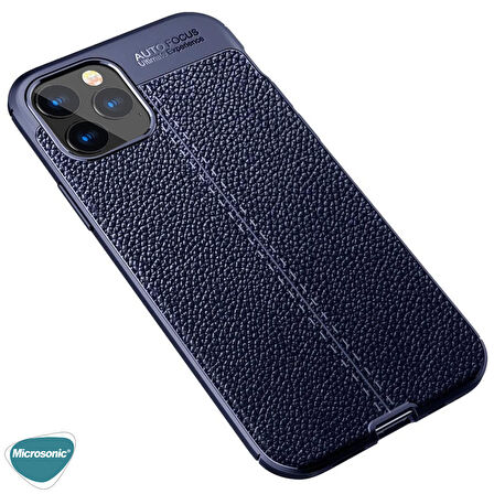 Microsonic Apple iPhone 12 Pro Max Kılıf Deri Dokulu Silikon Lacivert