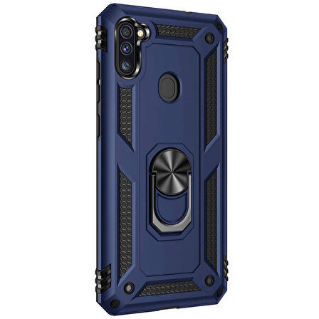 Microsonic Samsung Galaxy M11 Kılıf Military Ring Holder Lacivert
