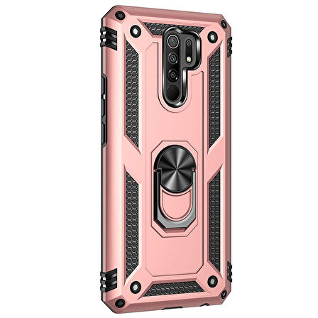 Microsonic Xiaomi Redmi 9 Kılıf Military Ring Holder Rose Gold