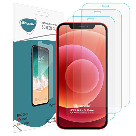 Microsonic Apple Uyumlu iPhone 12 Mini Screen Protector Nano Glass (3 Pack)
