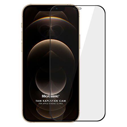 Microsonic Apple Uyumlu iPhone 12 Pro Tam Kaplayan Temperli Cam Ekran Koruyucu Siyah