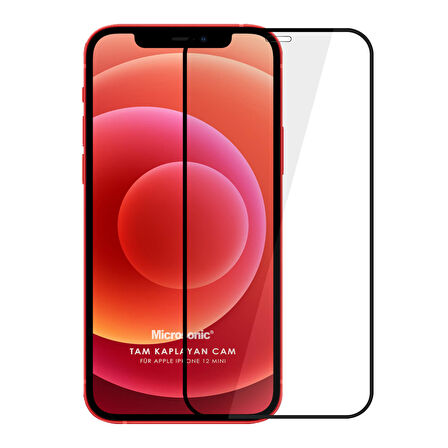 Microsonic Apple Uyumlu iPhone 12 Mini Tam Kaplayan Temperli Cam Ekran Koruyucu Siyah