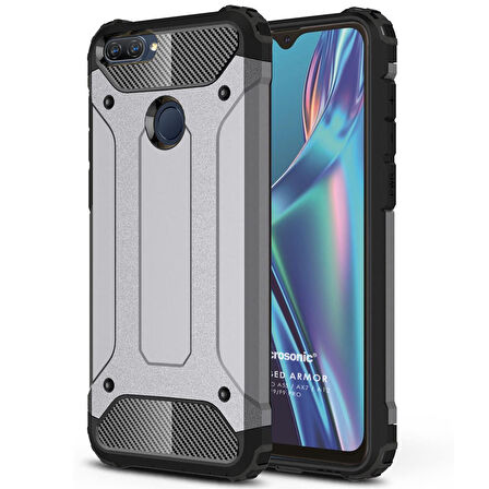 Microsonic Oppo A12 Kılıf Rugged Armor Gümüş