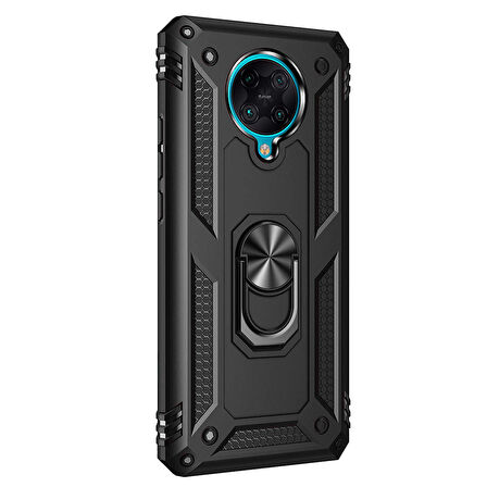 Microsonic Xiaomi Poco F2 Pro Kılıf Military Ring Holder Siyah